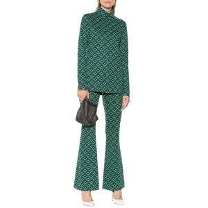 Diane von Furstenberg Green Geometric Jacquard Knit Top, Size Medium